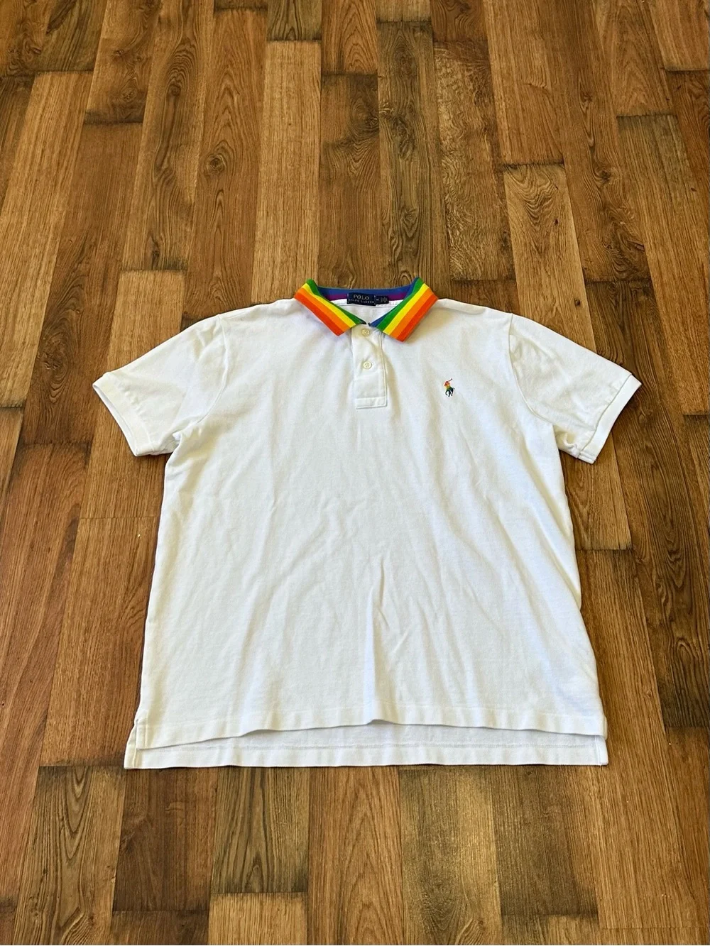 Polo Ralph Lauren Mens White Rainbow Pride Together Polo Shirt Medium preppy